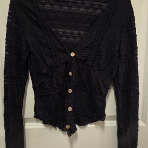 Women's Black Lace Button-up Sweater